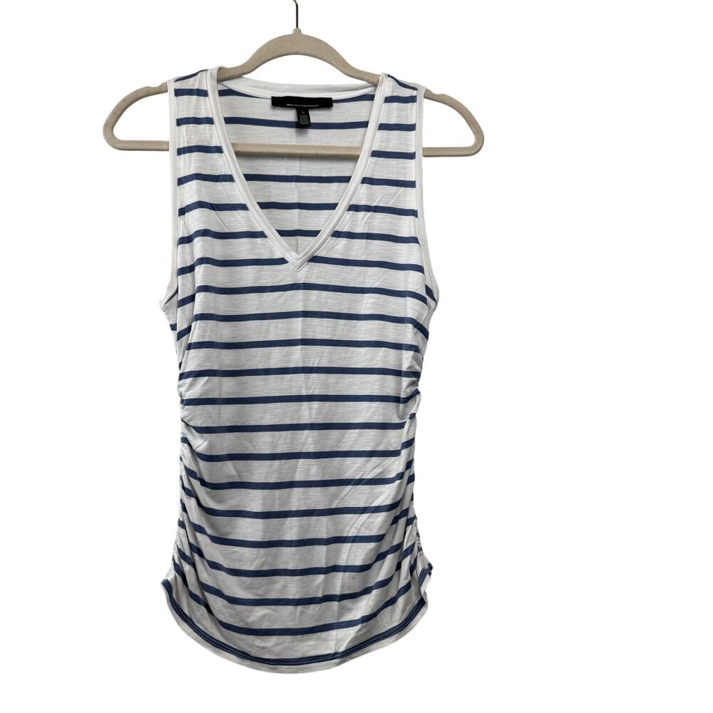 White House Black Market Soft White & Light Blue Striped V-Neck Tank Size Small